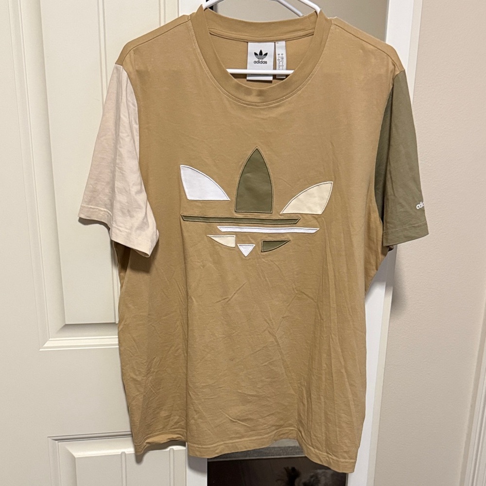 Adidas Tan and Olive Trefoil Tee
